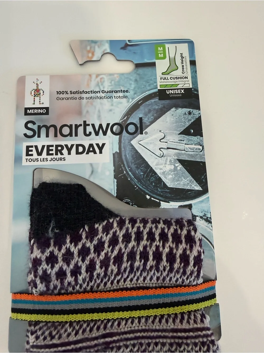 NWT Smartwool Everyday Popcorn Cable Wool Blend Sicks Purple, Black Med Gorpcore